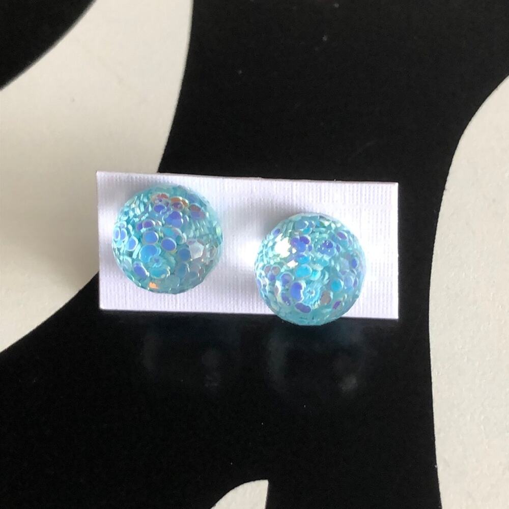4 for $20 Round Light Blue Glitter Stud Earrings